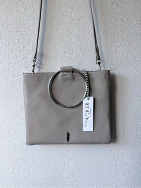 Thacker New York Taupe Leather Hard Handle Sculpture Crossbody Bag